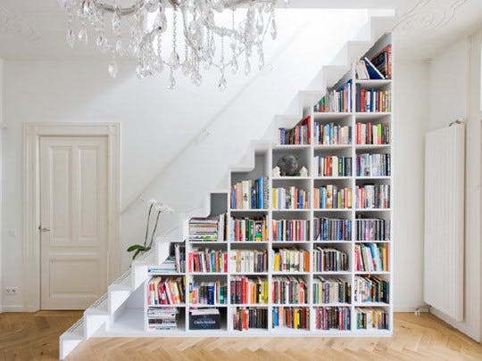Staircase Bookshelf Apartment Therapy